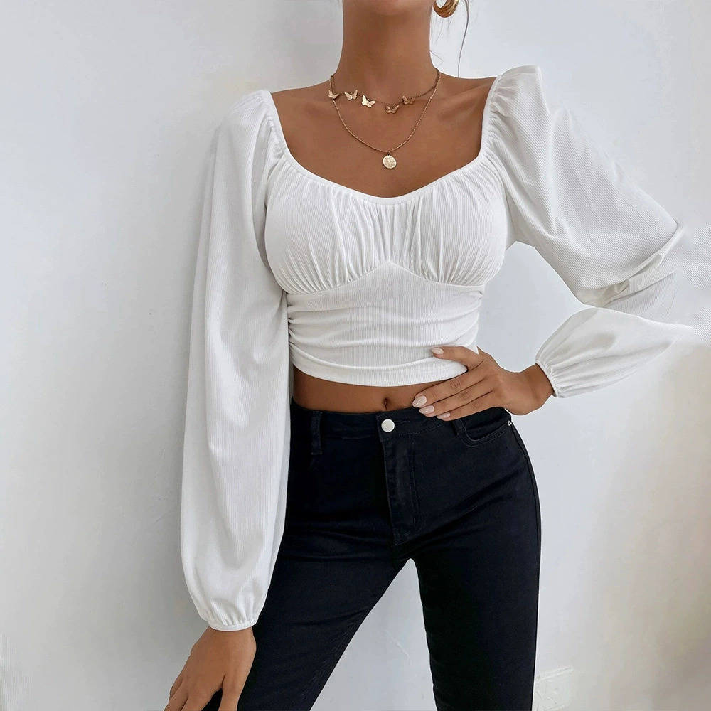 ZARA Spring Summer Casual Party Vacation Fitted Long Sleeve Crop Top